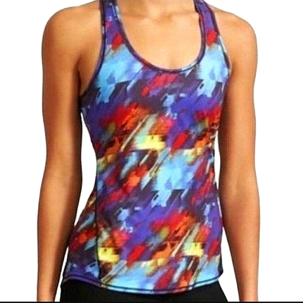 NWOT Athleta Chi Colorburst Geometric Abstract Racerback Tank Sz. L